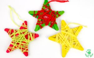 Yarn-Wrapped-Popsicle-Stick-Star-Ornaments-in-a-range-of-colours
